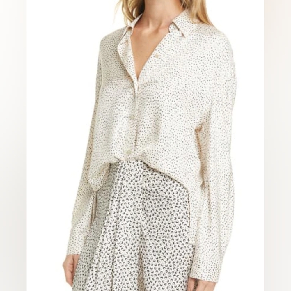 Vince Ditsy Dot Long Sleeve Silk Blend Button-Up Shirt